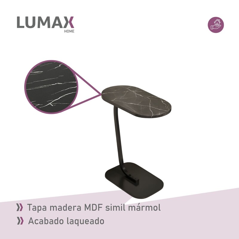 Mesa auxiliar Lumax de arrime MDF símil mármol para living Mesa auxiliar Lumax de arrime MDF símil mármol para living