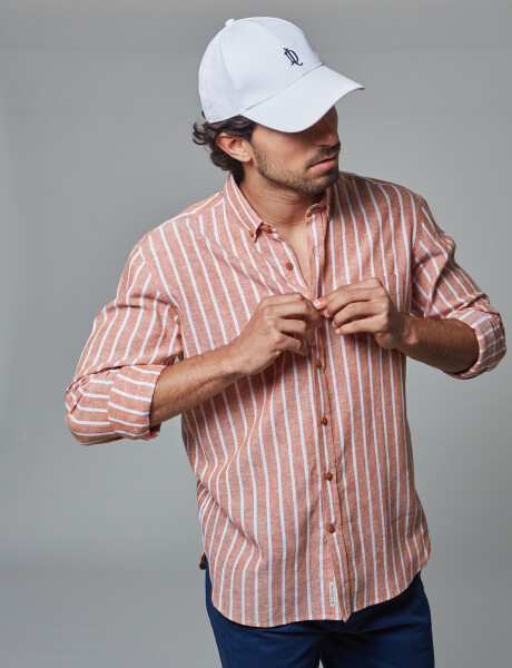 Camisa lino rayada cobre