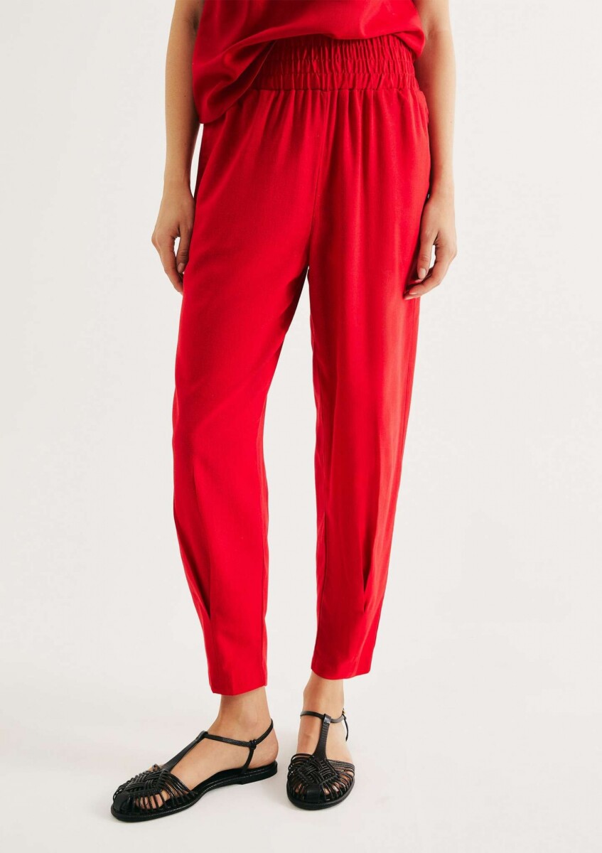 PANTALÓN DE LINO HOLGADO DE TALLE ALTO - ROJO 