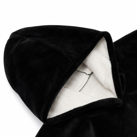 Buzo Canguro Oversize Manta Polar Afelpada Corderito Capucha Negro