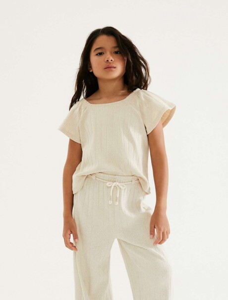 BLUSA DE LINO ACANALADA BEIGE