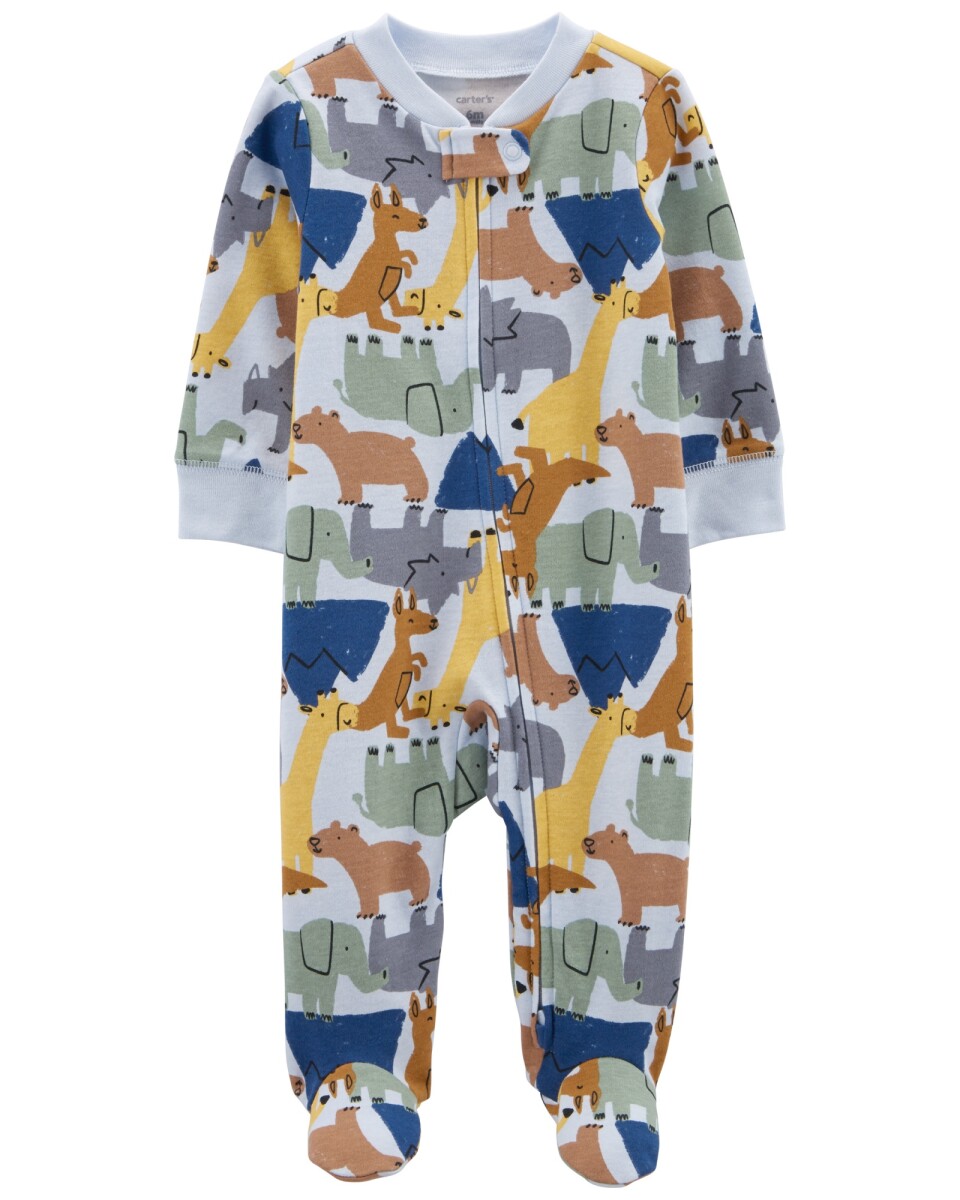 Pijama una pieza de algodón con pie y doble cierre 