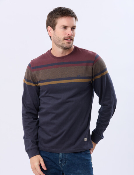 REMERA RAYADA DE ALGODÓN BORDO