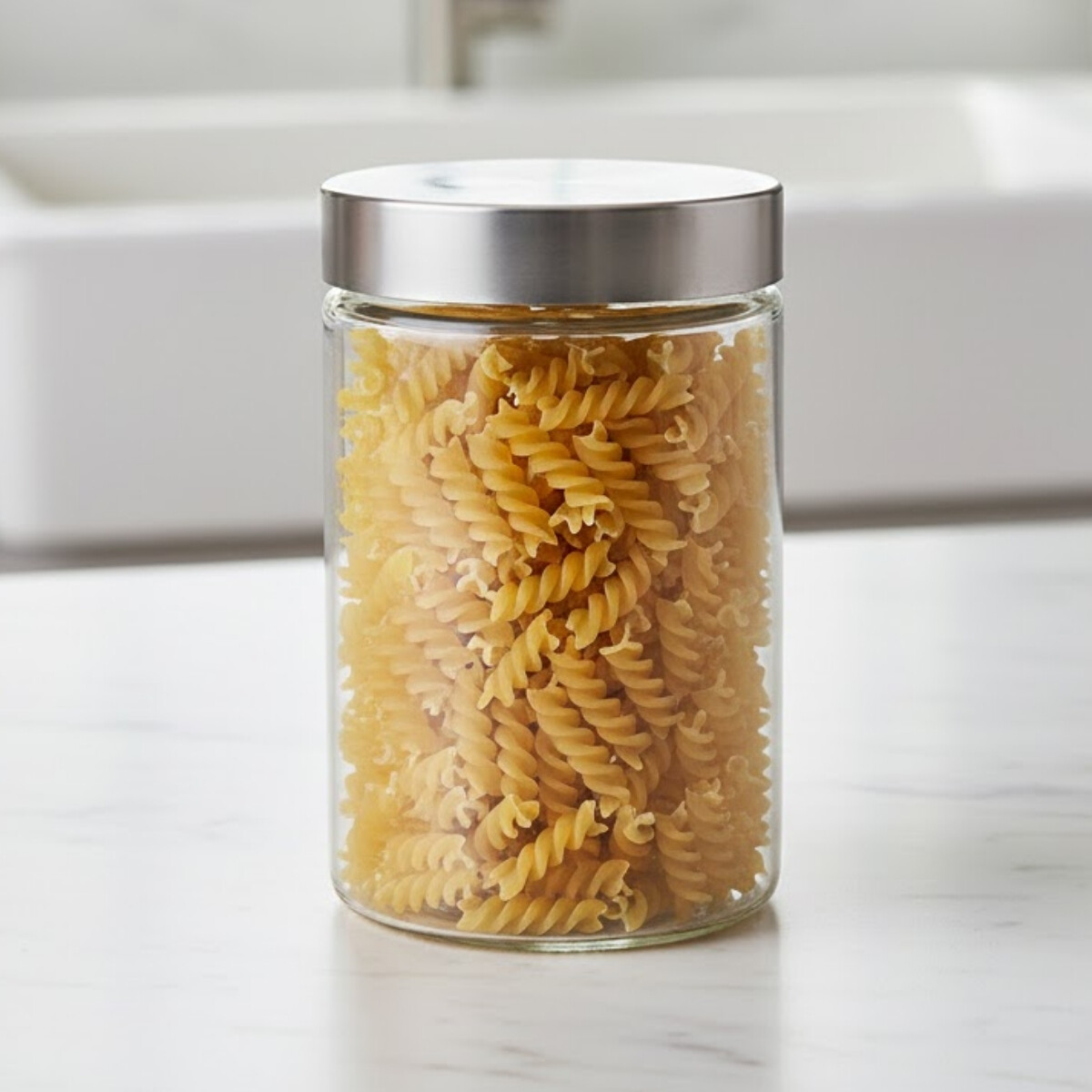 Frasco de vidrio cilíndrico con tapa 1,25 lts rosca metal - PLATA 