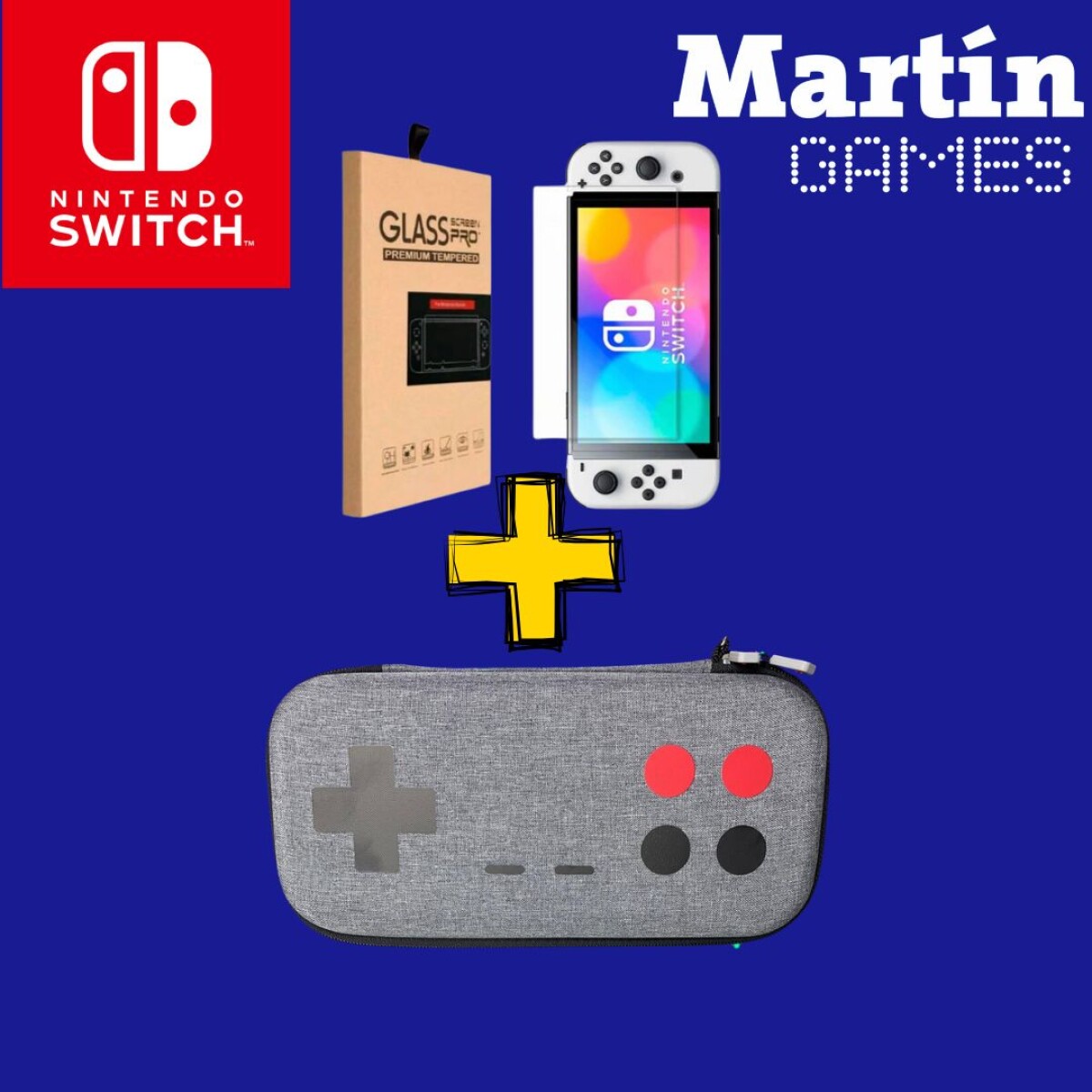 COMBO ESTUCHE + VIDRIO TEMPLADO SWITCH V2/OLED/LITE 