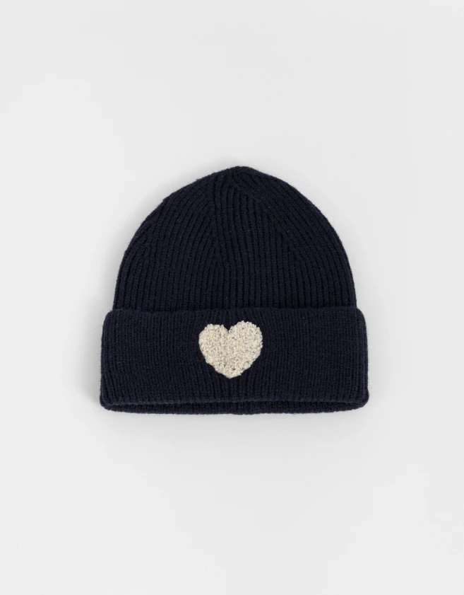 Gorro Romántico Gorro Tejido Con Corazón - Azul Medio