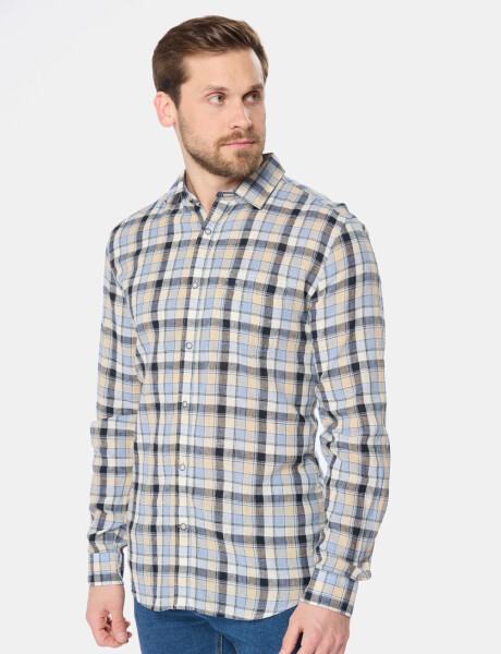 CAMISA DE LINO A CUADROS Azul