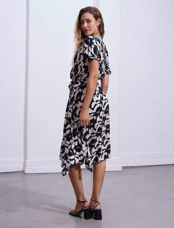 Vestido Printed Detalle Lazo NEGRO/CRUDO