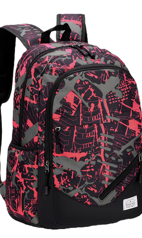 MOCHILA NEW DAY ESTAMPADA ROJO Y GRIS