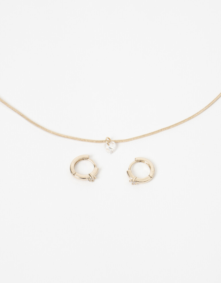 Bijouterie Set Strass Set De Collar Y Aros Con Cubic Zirconia - Dorado