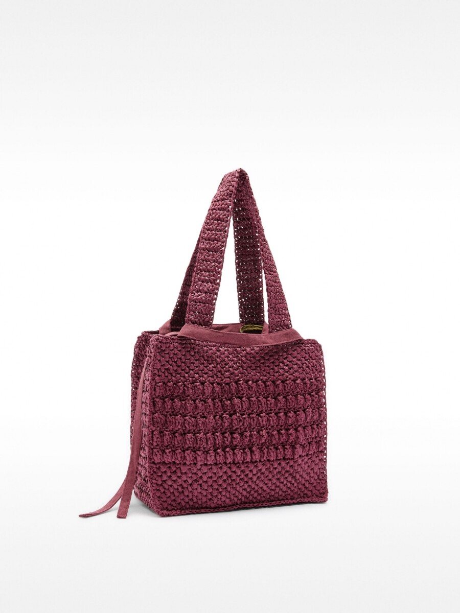 Bolso Tote Efecto Rafia Con Detalle De Conchas Colgante M burdeos