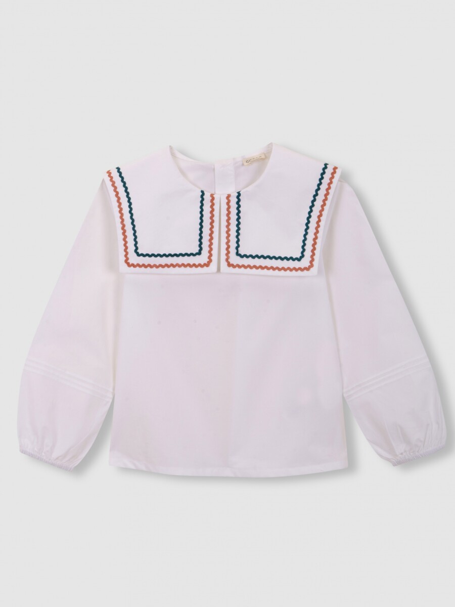 Blusa Manga Larga Con Cuello Marinero Blanco