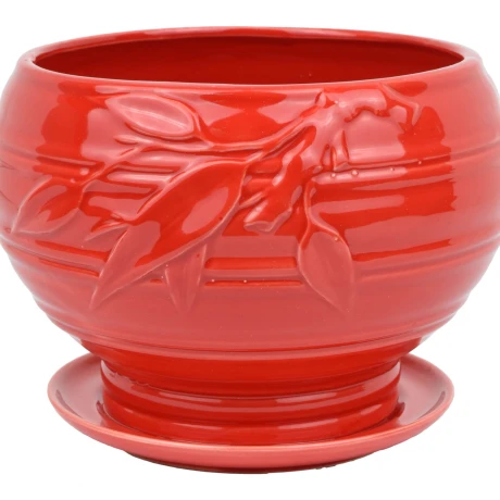 MACETA CERAMICA ROJA LABRADO LINEAS HORIZONTALES C/PLATO 16X13CM 24373 MACETA CERAMICA ROJA LABRADO LINEAS HORIZONTALES C/PLATO 16X13CM 24373