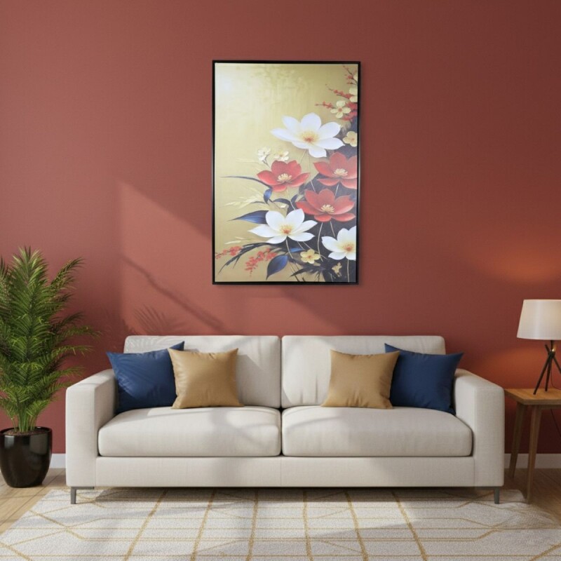 CUADRO DEC FLORES ROJAS/BCAS 60X90CM Unica