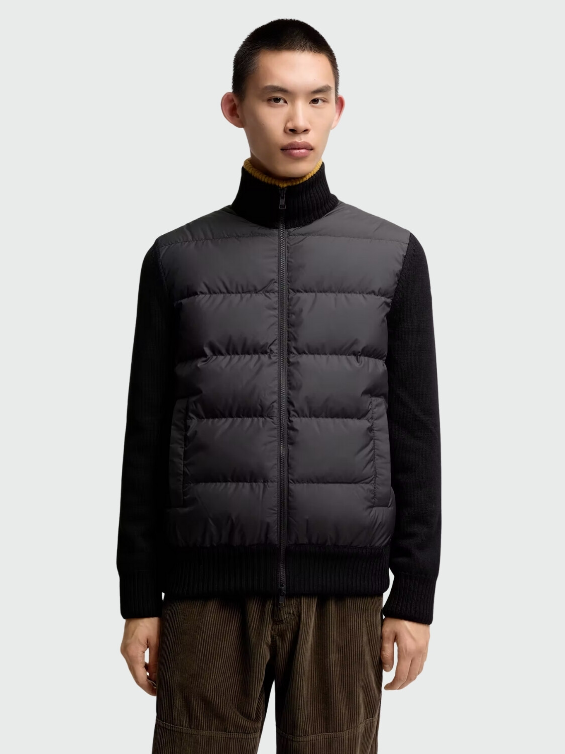 MONCLER - Cardigan Acolchado de Lana Tricot Negro