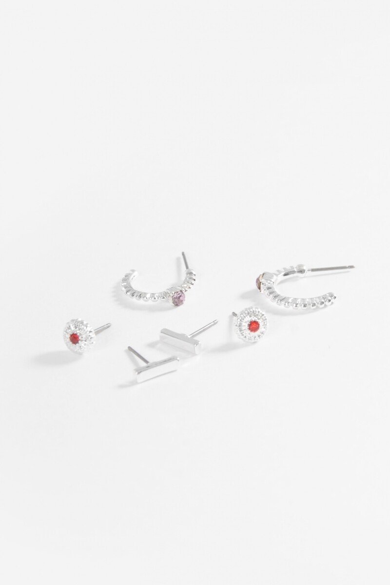 Set de 3 caravanas strass plateado