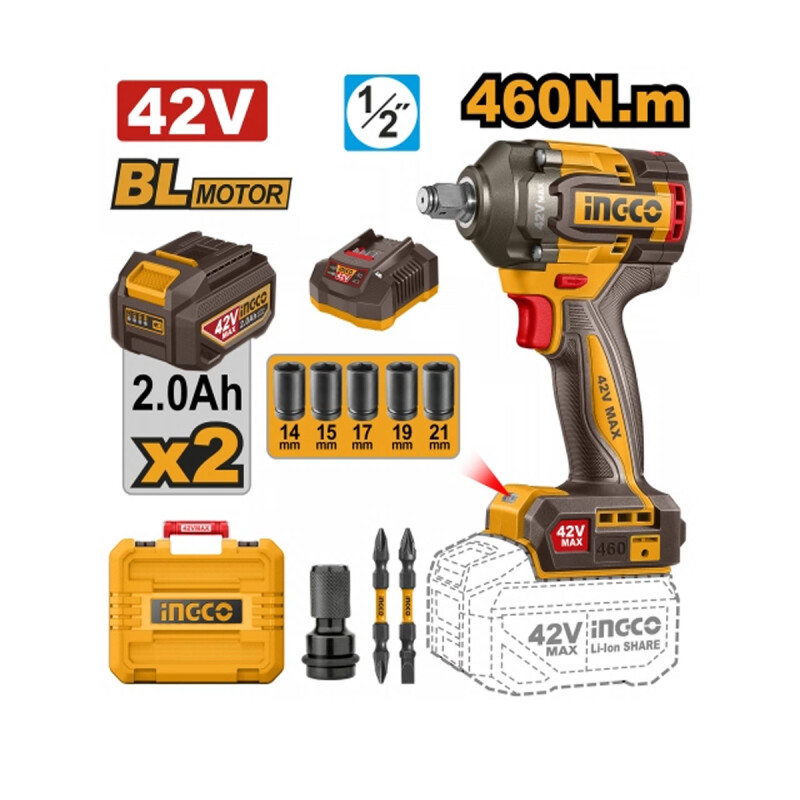 LLAVE DE IMPACTO 460NM A BATERIA 42V + 2 BAT 2.0AH + CARGADOR + ACCESORIOS + VAL LLAVE DE IMPACTO 460NM A BATERIA 42V + 2 BAT 2.0AH + CARGADOR + ACCESORIOS + VAL