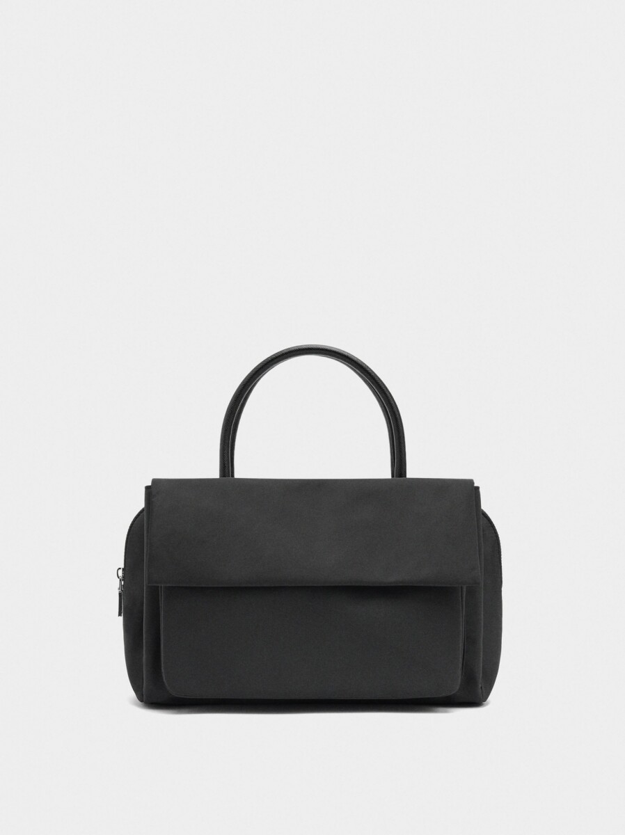 Bolso Tote De Nylon Con Doble Solapa - negro 