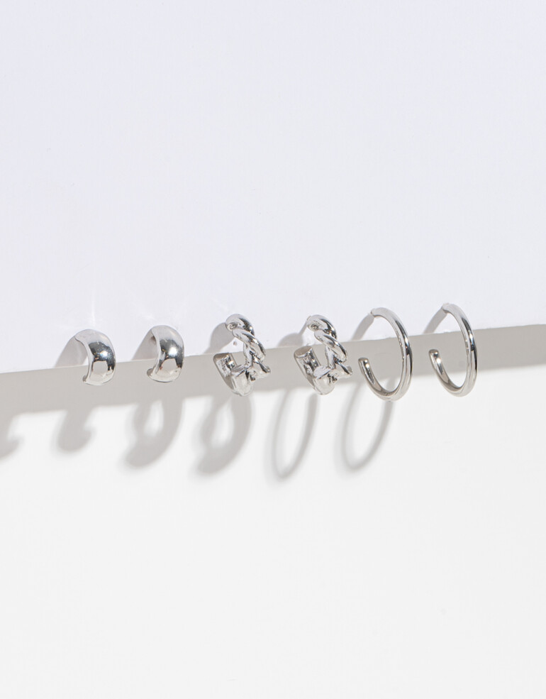 Aros Argollas Set Metal Set De Argollas - Plateado Rodio