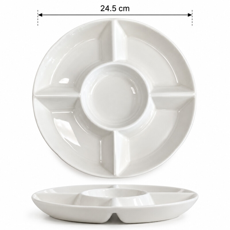 Copetinero Redondo de Porcelana Blanco 5 Divisiones 24,5 cm Copetinero Redondo de Porcelana Blanco 5 Divisiones 24,5 cm