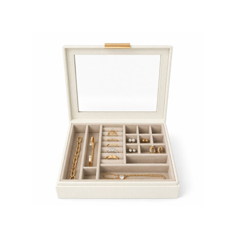 Joyero con visor y 2 pisos - 23x19x9cm Blanco