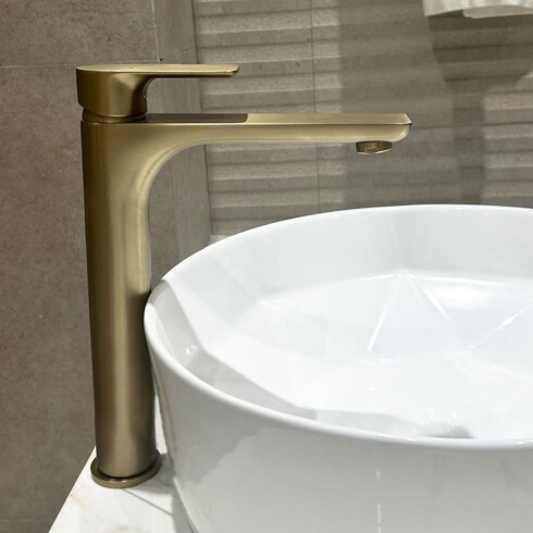 Griferia para Lavatorio Alto Monocomando Oro Burshed Mate Incl Valvula Popup 000