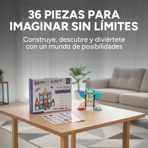 Juego De Construcción Con Imanes Para Niño 36 Pzs Magnéticas Diseño De Colores