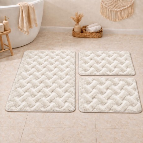 Juego de 3 Alfombras con Diseño Trenzado en Relieve Blanco Juego de 3 Alfombras con Diseño Trenzado en Relieve Blanco