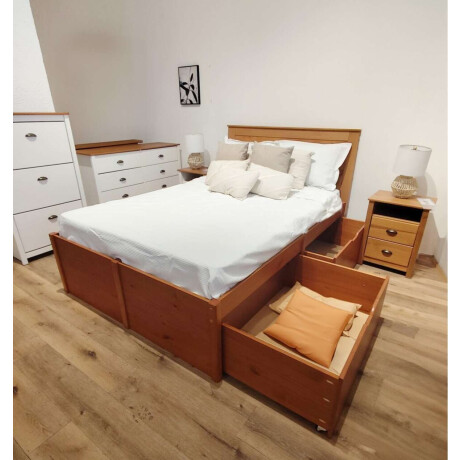 Cama Madera Maciza Con Cajones 2 plazas Linea Beauty Amendoa