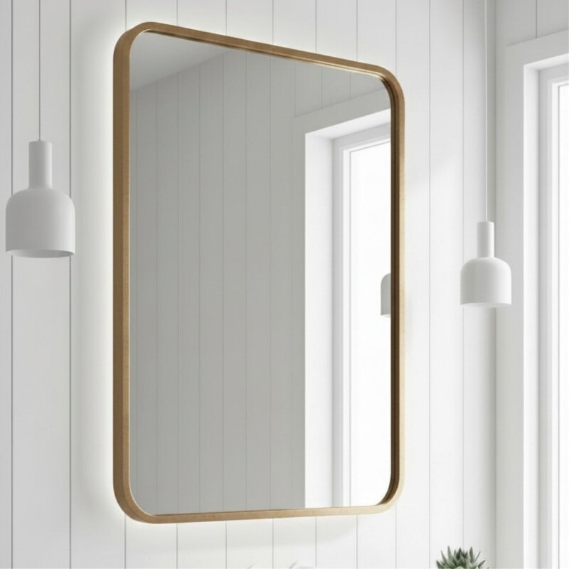 Espejo Vertical Lumax Suleban c/marco y luz 90x70cm Dorado