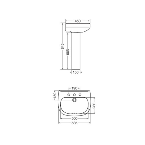 Lavatorio Para Pedestal Blanco Mate Linea Adriatica 3 Agujeros Para Griferia Bimando 000