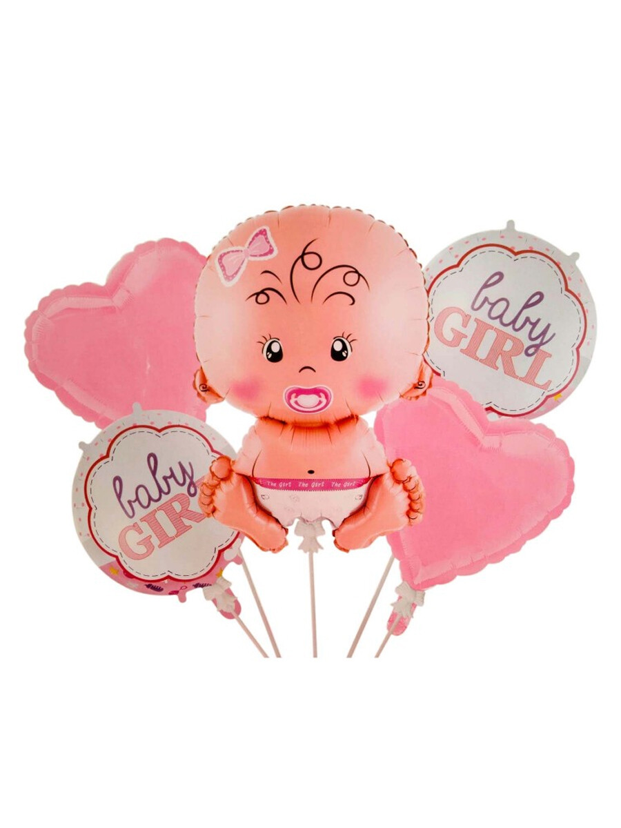 GLOBOS BABY SHOWER GRIL SET 5 PCS - ROSADO 