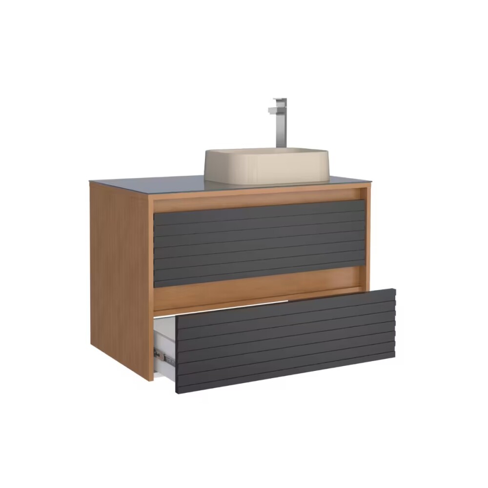 Mueble de baño suspendido Osaka Negro con tapa de vidrio sin bacha Mueble De Baño Suspendido Osaka Negro Con Tapa De Vidrio Sin Bacha