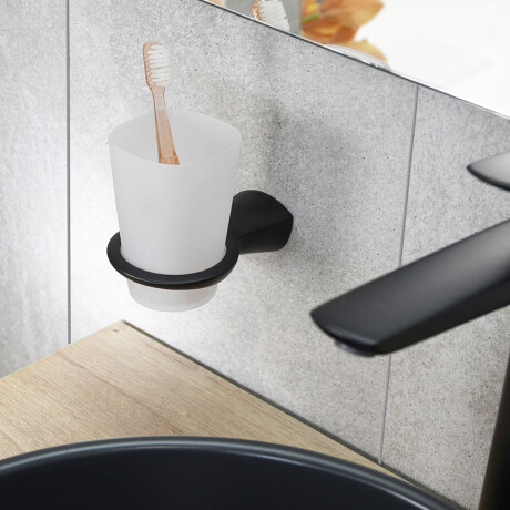 PORTA VASO METAL LINEA EPUYEN COLOR NEGRO MATE PARA BAÑO NEGRO