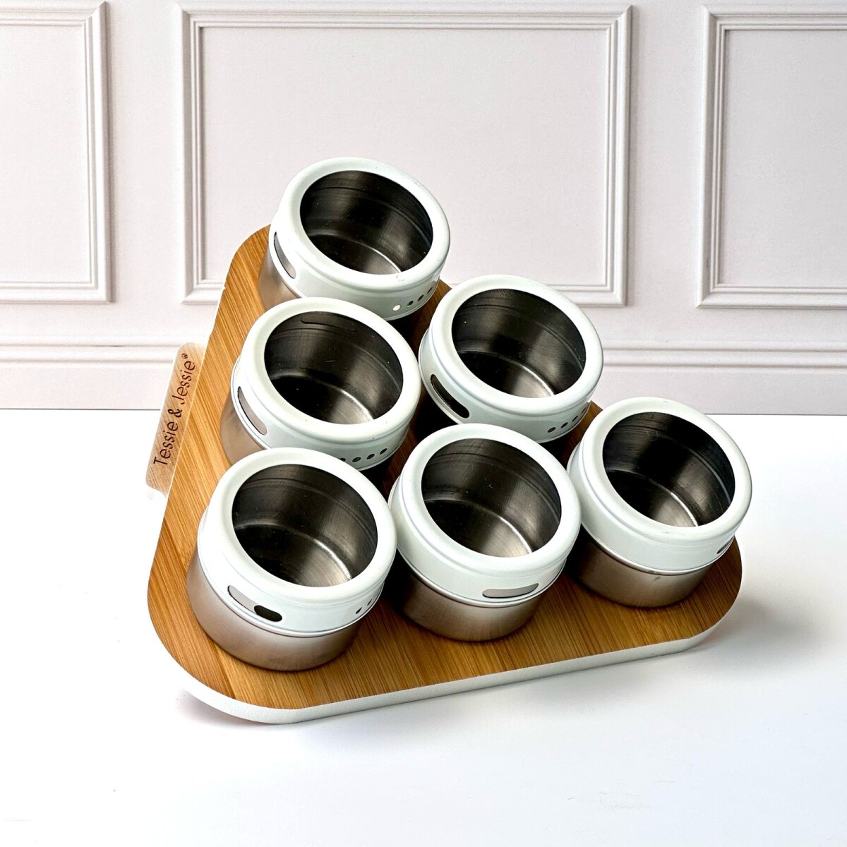 Especiero Condimentero Magnético De Cocina Acero/Bambú X6 