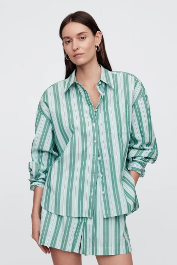 Camisa Poplin Big Shirt Mujer Green Stripe