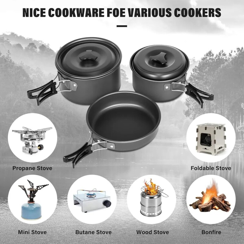 Kit De Ollas De Camping Para 3 Personas 11 Piezas Kit De Ollas De Camping Para 3 Personas 11 Piezas