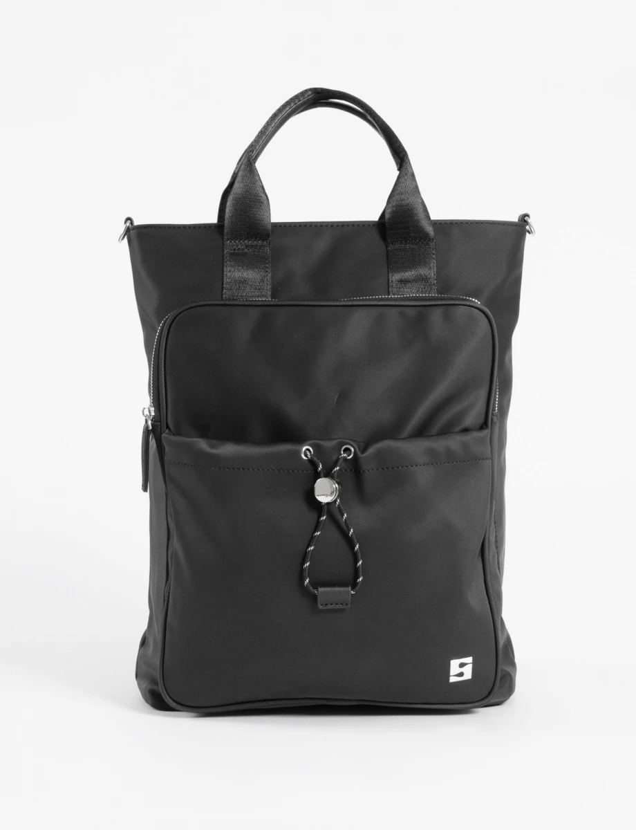 Mochila porta laptop con bolsillo fruncido - negro 