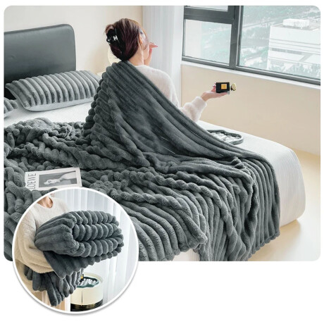 Manta Frazada Polar 2 Plazas Acanalada Suave para Cama Sofá Gris Oscuro