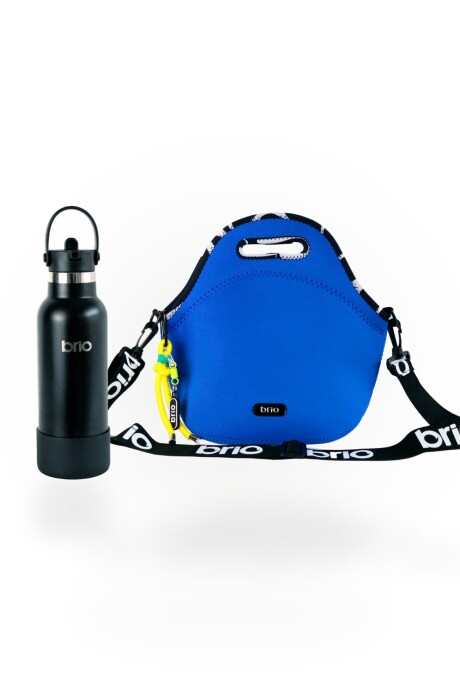 Set de lunchera Big de neopreno con correa ajustable y botella de acero inoxidable 500ml brio set cielo/negro
