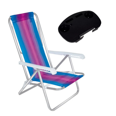 Silla Recli Alum 8Pos 100kg + Mesa Lateral Port Divisiones Celeste/fucsia