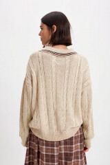 Sweater Trenzado Crudo/Marron