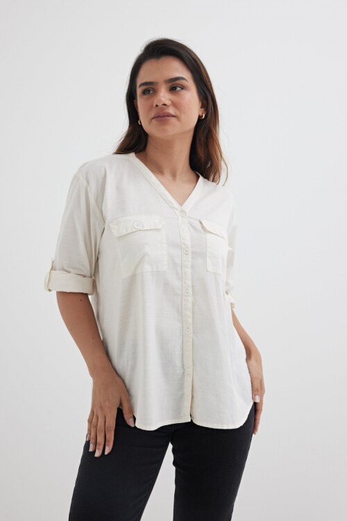 Camisa mangas 3/4 escote en V BLANCO