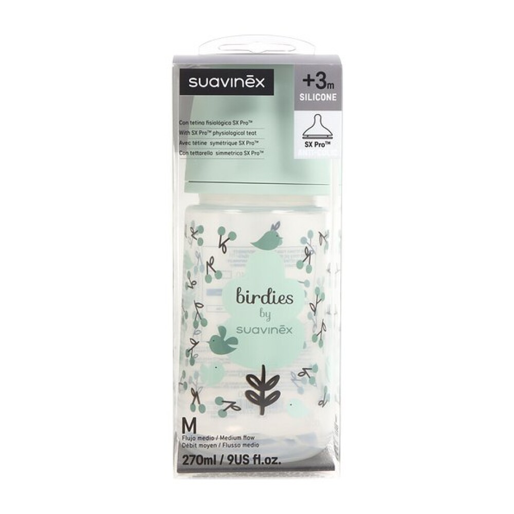 Biberón 270ml tetina fisiológica SX PRO - birds verde