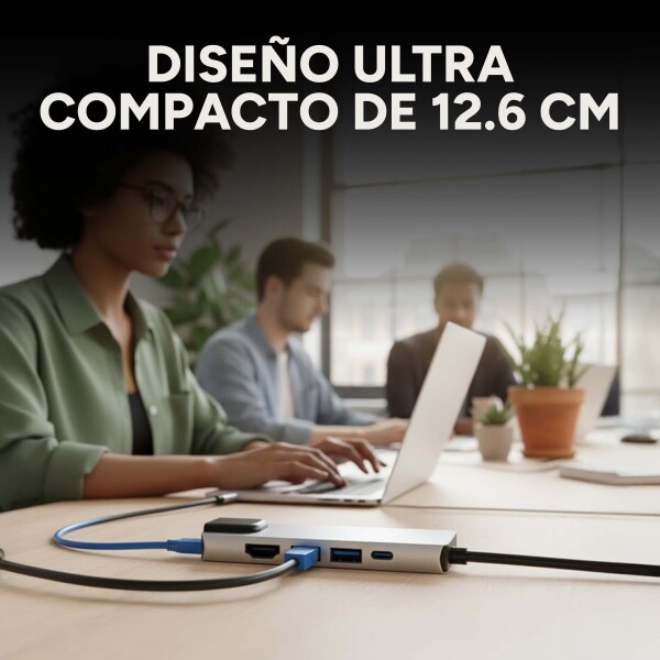Adaptador Hub Tipo C 5 en 1 Ethernet HDMI 4K 2 USB 3.0 Mac Color Gris