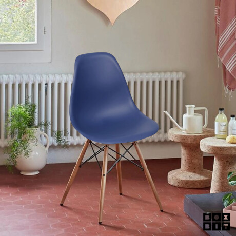 Kit X2 Silla Eames DKR Base En Madera Azul Marino