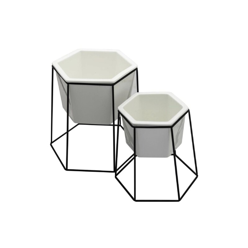 MACETA CERAMICA HEXA C/BASE D13x20CM BLANCO/NEGRO MACETA CERAMICA HEXA C/BASE D13x20CM BLANCO/NEGRO