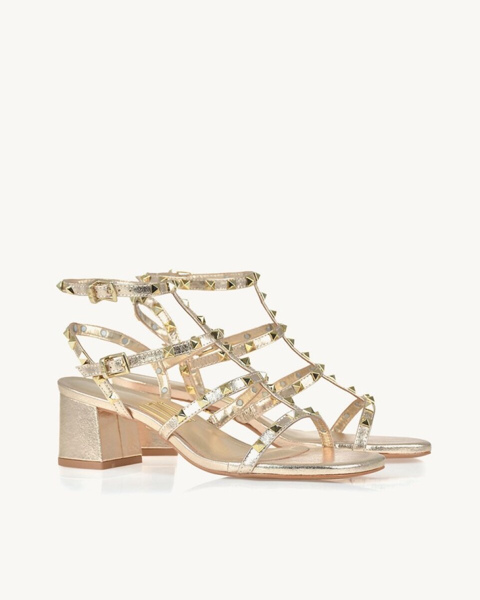 Sandalia taco medio metalizada - Dorado 