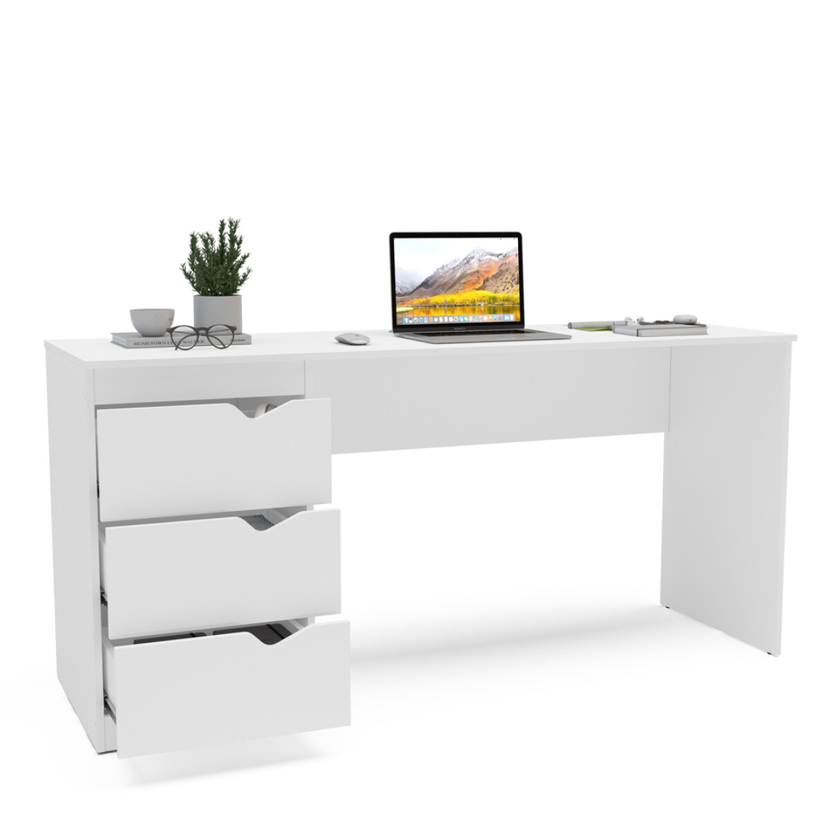 ESCRITORIO PORTO 3 CAJONES 163cm BLANCO - BLANCO 