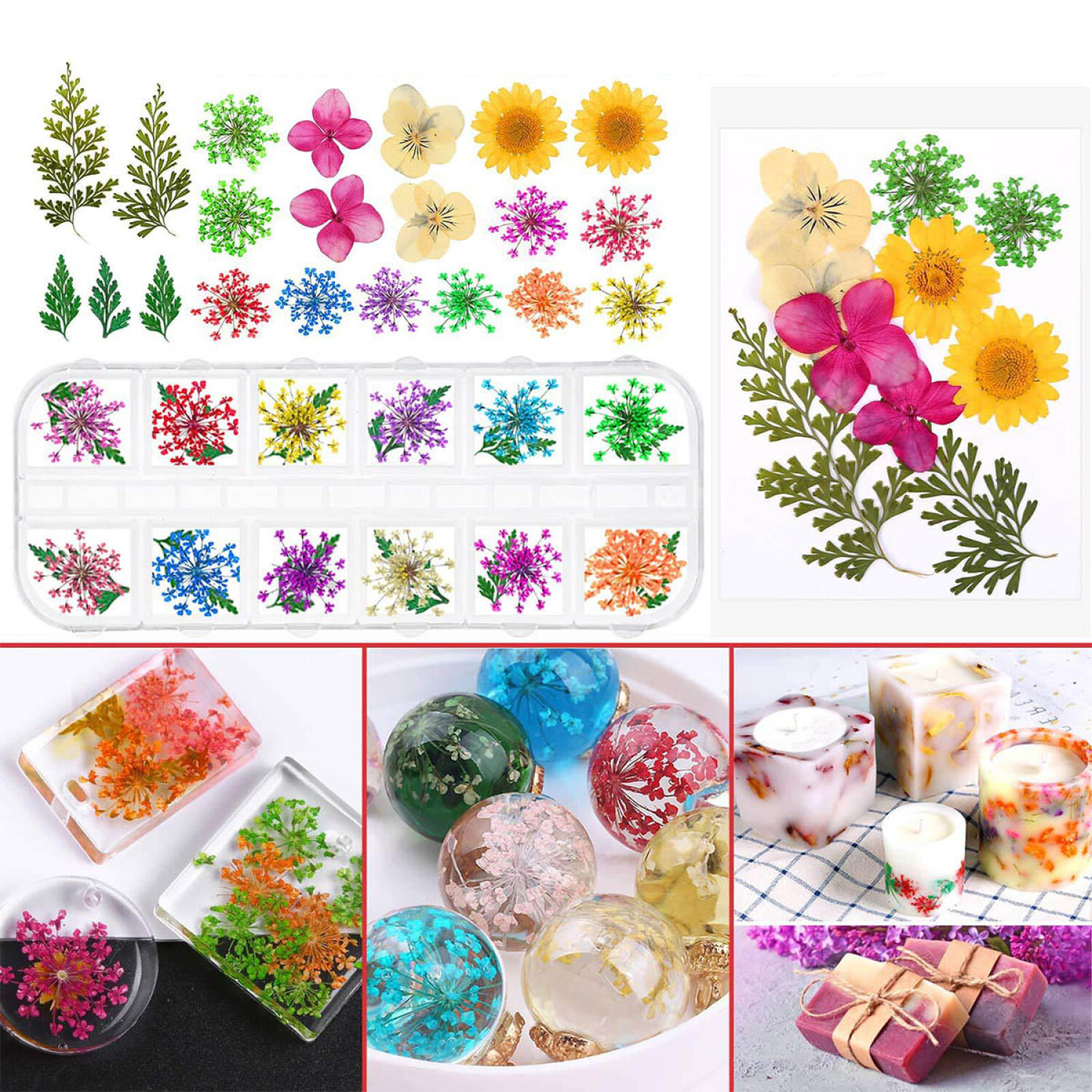 Caja de flores secas para uñas, artesanía de resina con flores secas,  mezcla de mini flores secas, 12 colores